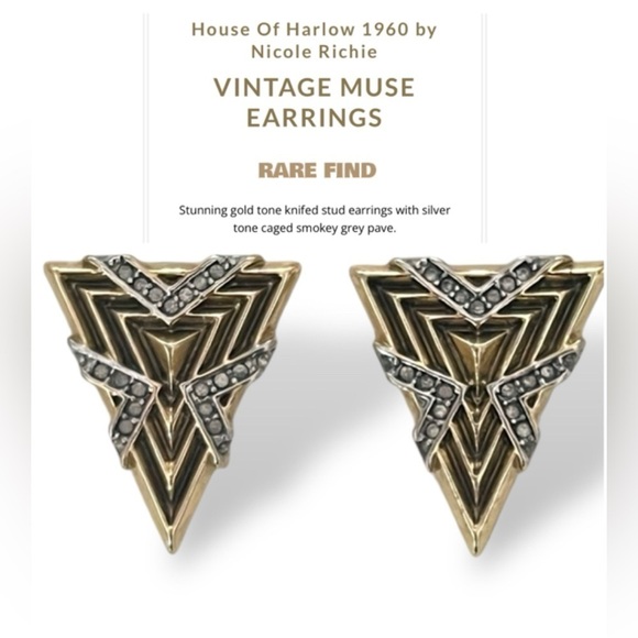 House of Harlow post Earrings, gold tone, triangle shape, marked. EUC - Picture 1 of 6